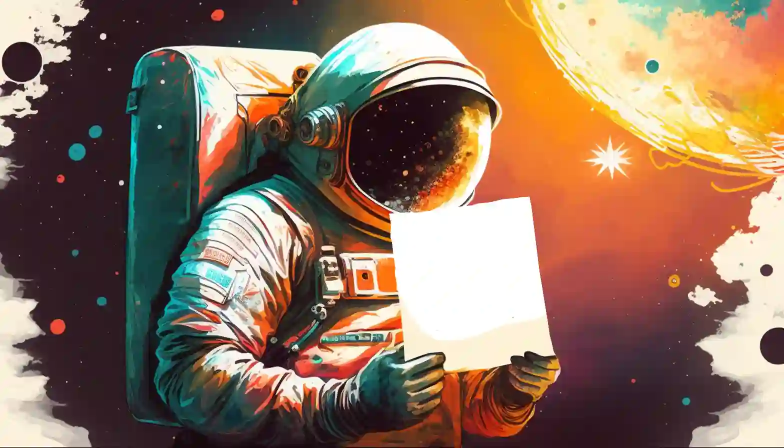 An astronaut, standing on a distant planet, proudly displays a cover letter, symbolizing how the James Innes Group's cover letter service can help you reach for the stars in your job search.